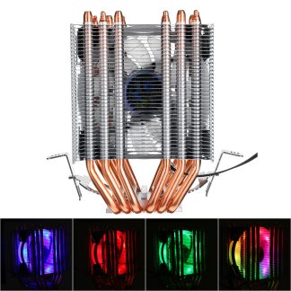 Refroidisseur de processeur RGB LED 6 caloducs 4Pin ventilateur de refroidissement pour Intel 1155/1151/1150/775 AMD - Lumiere bleue