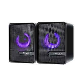 T-WOLF S3 RGB haut-parleurs de jeu filaire double ordinateur Colorful LED lumieres haut-parleur stereo basse satellite haut-parleurs - Noir