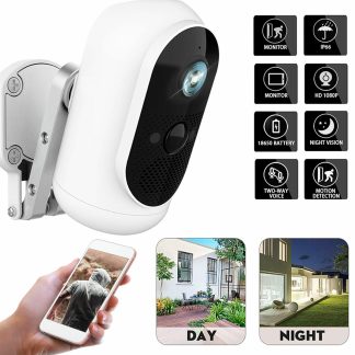 WiFi 1080P HD Camera de securite de maison Camera exterieure sans fil de vision nocturne - Blanc