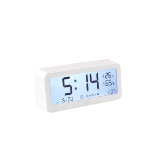 DELI LCD horloge maison intelligente sommeil silencieux rapport vocal horloge intelligente humidite temperature charge trois ensembles d'alarme - Blanc