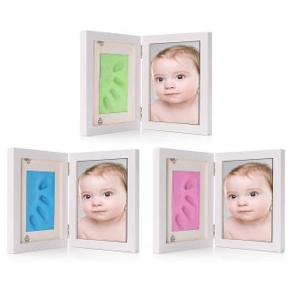 7 pouces nouveau-ne bebe Hnad pied impression argile bois cadre photo support decor e la maison - Bleu