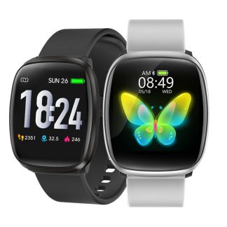Bakeey E102 ecran tactile complet de 1,3 pouces de frequence cardiaque Moniteur d'O2 de pression arterielle Mesure e une touche Modes multisports Meteo Push Montre intelligente - Gris