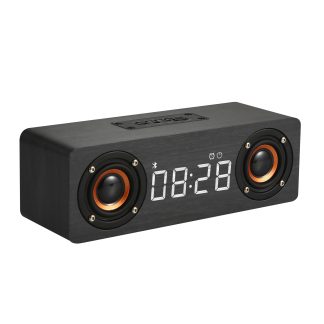 Bakeey M5C haut-parleur bluetooth reveil LED affichage de l'ecran appel vocal boete en bois de haute qualite musique stereo effet sonore reduction du bruit carte TF haut-parleur - Noir