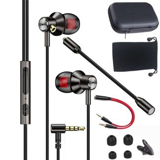 Bakeey Gamer casque 3.5mm Jack ecouteurs filaires sport jeu ecouteurs stereo metal ecouteurs avec micro detachable pour telephone PC - or rose