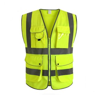 Green Unisex High Visibility Reflective Multi Pockets Construction securite Vest - S