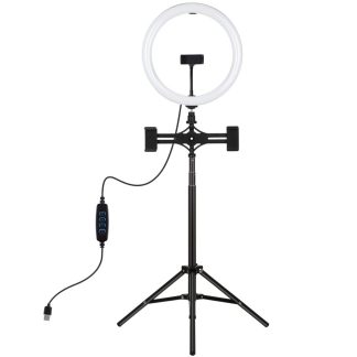 PULUZ PKT3066B 10,2 pouces dimmable LED Selfie Video Ring Light avec trepied PU457B pour Youtube Tik Tok Live Streaming - Noir