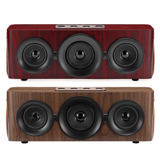 Haut-parleur stereo sans fil en bois Bluetooth Subwoofer Sound Radio FM Carte TF mains libres avec micro - Rouge
