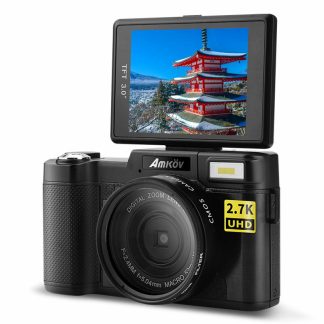 Amkov CD-RW 24MP 2.7K HD 4X Zoom Anti-Shake 3.0 pouces TFT appareil photo numerique e ecran avec adaptateur d'objectif 52mm