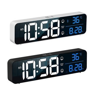 Reveil numerique LED Table de montre Horloges miroir sans fil USB Snooze numerique pour chambres e coucher - Blanc