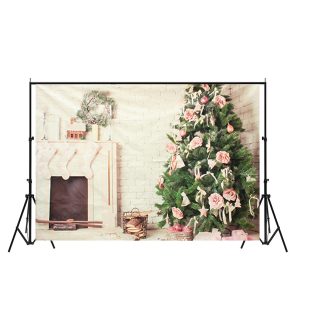 7x5ft arbre de noel cheminee photographie toile de fond Photo Studio prop fond