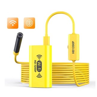 Camera endoscope WiFi F130 8MM Jaune HD1200P IP67 Endoscope d'inspection USB etanche 8LEDs Endoscopie sans fil pour Android Iphones PC Soft Ceble - 1