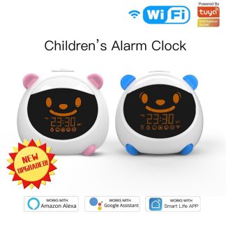 Moeshouse WiFi Smart enfants alarme sommeil formateur horloge lumiere Expression sonore vie intelligente Tuya App contrele vocal avec Alexa Google Home - Bleu Prise UE