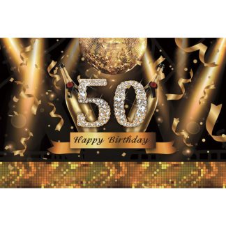 5x7FT vinyle 50e joyeux anniversaire noir or theme photographie toile de fond fond Studio Prop