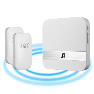 300M etanche LED Sonnette Sans Fil 52 Chansons Carillon Sonnette SOS EU/US/UK Plug - Noir Prise UK