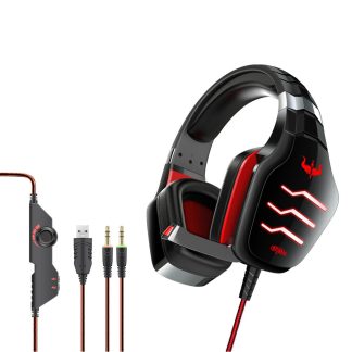 OVLENG GT85 Casque de jeu filaire E-Sports avec Microphone LED Casque HiFi entoure stereo pour ordinateur portable PC - noir rouge