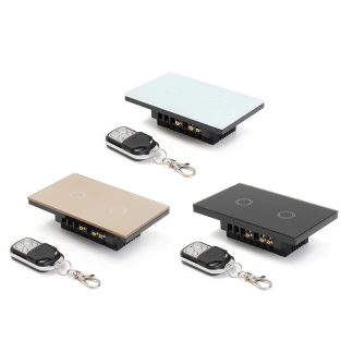 AC 110V-240V 1 Faeade 2 Tranches En Verre Cristal e Distance Panneau Toucher LED Interrupteurs Contreleur Avec Telecommande - Noir