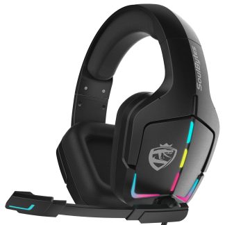 SoulBytes S12 casque de jeu filaire 50MM pilotes stereo son surround casque lumineux USB 3.5mm ecouteur de jeu avec micro - Noir