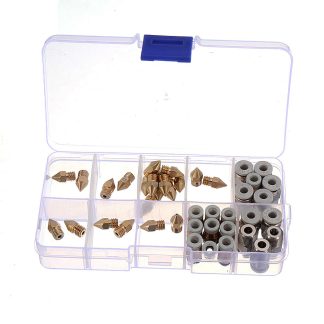 42Pcs / Box 2Pcs 0.2 & 0.3 & 0.5 & 0.6 & 0.8 & 1.0mm Buse + 10Pcs 0.4mm Buse + 10 * PC4-M6 + 10 * PC4-M10 Kit de connecteur pneumatique en laiton pour imprimante 3D Filament 1.75mm