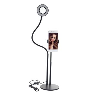 BX-02 Universal Selfie Ring Light Lampe de bureau flexible LED Fill Beauty Light 11 Luminosite 3 couleurs Dimmable pour support de table en direct avec clip de telephone pour Youtube Tiktok - Noir