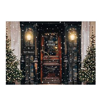 Arbre de noel photographie decors porte enneigee boutique fenetre fond tissu pour Studio Photo toile de fond accessoire - 2,7 x 1,8 m
