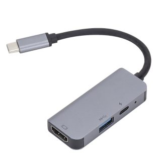 Convertisseur HUB Portable 3 en 1 USB Type-C 4K HDMI 87W Adaptateur USB-C 5Gbps USB3.0 Gris