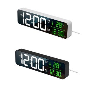 Reveil numerique LED montre filaire pour table de chambre horloge miroir Snooze numerique - Blanc