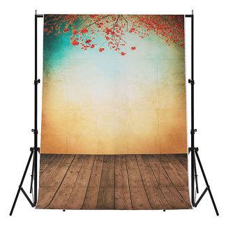 5x7FT Vinyle Printemps Rouge Fleur Plancher De Bois Photographie Toile de Fond Fond Studio Prop