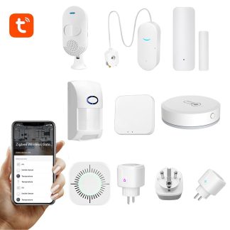 Tuya Smart Home Device Kit de securite e domicile WIFI Smart Plug Capteur de porte Capteur de fuite d'eau Capteur de corps Humman Capteur de fumee Smart Home Set fonctionne avec Smart Life Tuya APP - prise intelligente