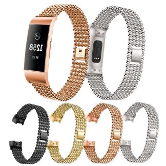 Bakeey Montre en acier inoxydable massif e cinq perles Bande pour Fitbit charge 3 Montre intelligente - Dore
