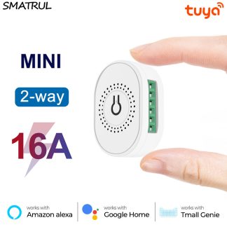 Smatrul Smart Mini Module de commutateur de lumiere WiFi 16A Tuya telecommande bricolage 2 voies sans fil contreleur de lumiere disjoncteurs fonctionne avec Alexa Google Home - Blanc