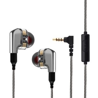 ecouteur intra-auriculaire 3.5mm Jack HIFI e double commande dynamique avec reduction du bruit et pilote - Argente