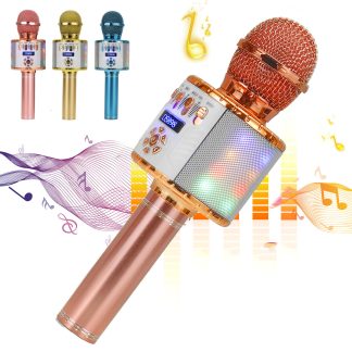 Bakeey DS898 3-en-1 Microphone sans fil 2 * 13W HIFI haut-parleur bluetooth carte TF 2600mAh enregistreur de micro portable lumineux lecteur de chant pour chansons KTV K - or rose