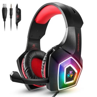 Hunterspider V1 casque de jeu casque de jeu de basse stereo avec suppression de bruit de micro LED lumiere pour PC pour ordinateur portable PS4 - Rouge