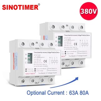 SINOTIMER STVP-930 63A 80A 380V dispositif de protection e recuperation automatique 3 phases, protecteur de surtension e reconnexion automatique monte sur Rail DIN - 63A