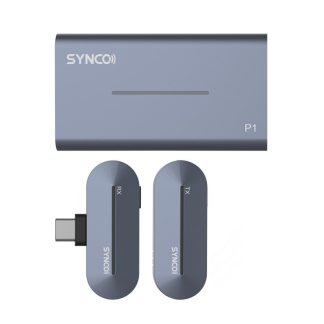 Systeme de microphone cravate sans fil SYNCO P1T 2,4 GHz double canal Real Condensateur de studio vocal e temps Type-C Micro d'interface avec etui de chargement - Bleu