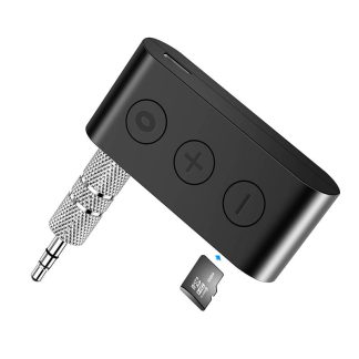 Bakeey bluetooth 5.0 voiture Kit recepteur adaptateur AUX 3.5MM Jack lecteur de musique MP3 avec micro prise en charge mains libres TF carte lecture - Noir