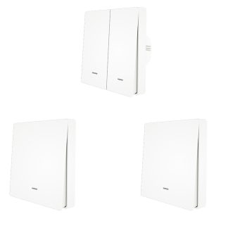 MoesHouse 2 gangs WiFi interrupteur e bouton poussoir intelligent + 2 pieces 1 gang RF433 emetteur de panneau mural Smart Life Tuya App telecommande fonctionne avec Alexa Google Home