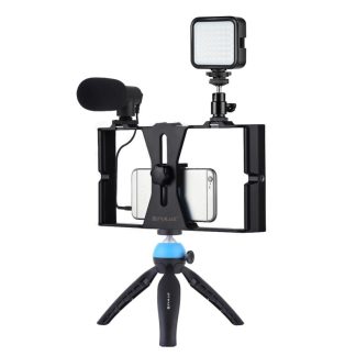 PULUZ PKT3095 Kit de diffusion en direct Vlogging 4 en 1 plate-forme video pour smartphone avec LED Selfie Fill Light Microphone support d'adaptateur de montage sur trepied - Rouge