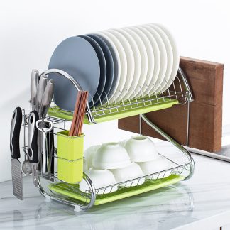 Bakeey porte-organisateur en acier inoxydable couverts plat tasse organisateur de cuisine support de sechage support sechoir 2 niveaux egouttoir plateau - type 1