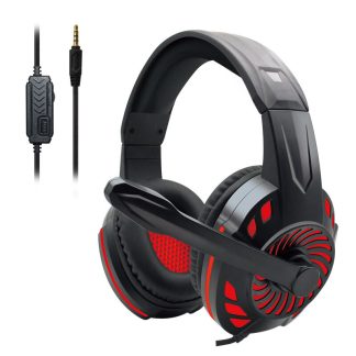 Casque de jeu filaire KOMC S60 casque de reduction de bruit dynamique de 40 mm casque de jeu reglable de 3,5 mm avec micro - Rouge