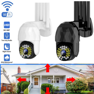 Guudgo 28LED 5X Zoom HD Camera de securite IP 3MP PTZ exterieur Vision nocturne Wifi IP66 Camera de detection de mouvement Audio bidirectionnelle etanche Surveillance CCTV - Blanc