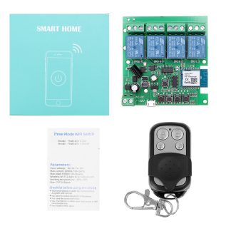 EACHEN Tuya 433RF Module de relais WiFi 4 voies Module de commutateur momentane / auto-verrouillage / verrouillage avec telecommande