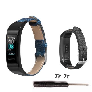Bakeey Denim Leather Watch Bande pour Huawei Band 3/3 pro Montre intelligente - Bleu