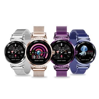 Bakeey H2 boetier de cadran 3D affichage de l'interface utilisateur femmes Bracelet montre frequence cardiaque moniteur de pression arterielle montre intelligente - Bleu