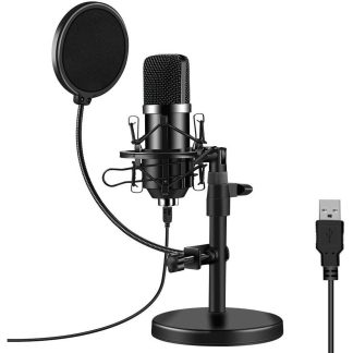Microphone USB ARCHEER DM04 192Khz Microphone e condensateur 24bit micro cardioede pour diffusion en direct avec filtre anti-pop et support amortisseur - Noir