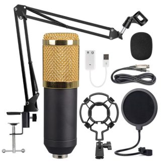 Ensemble de Microphones e condensateur e grande membrane BM-800 pour le chant en ligne micro de Studio Audio de diffusion en direct pour l'enregistrement - argent argent