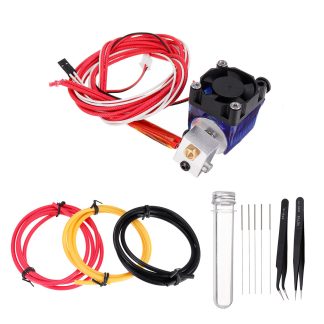 Kit d'extrudeuse longue distance tout metal V6 0,4 mm avec outil de nettoyage de buse d'aiguille de nettoyage de 0,4 mm + pince e epiler + tube PTEF pour piece d'imprimante 3D - Jaune