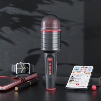 Soaiy MC8 microphone karaoke bluetooth professionnel microphone e main sans fil carte son integree pour le chant de fete - Rose