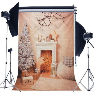 5x7ft cheminee de Noel branche d'arbre de Noel en bois couverture toile de fond studio prop fond