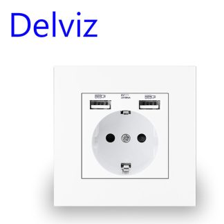 DELVIZ EU AC 110V-250V 16A Prise de courant murale double USB integree au mur - Noir prise ue usb